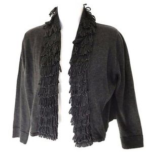 Calvin Klein Cardigan Sweater Womens Small Loop Fringe Open Front Charcoal Grey